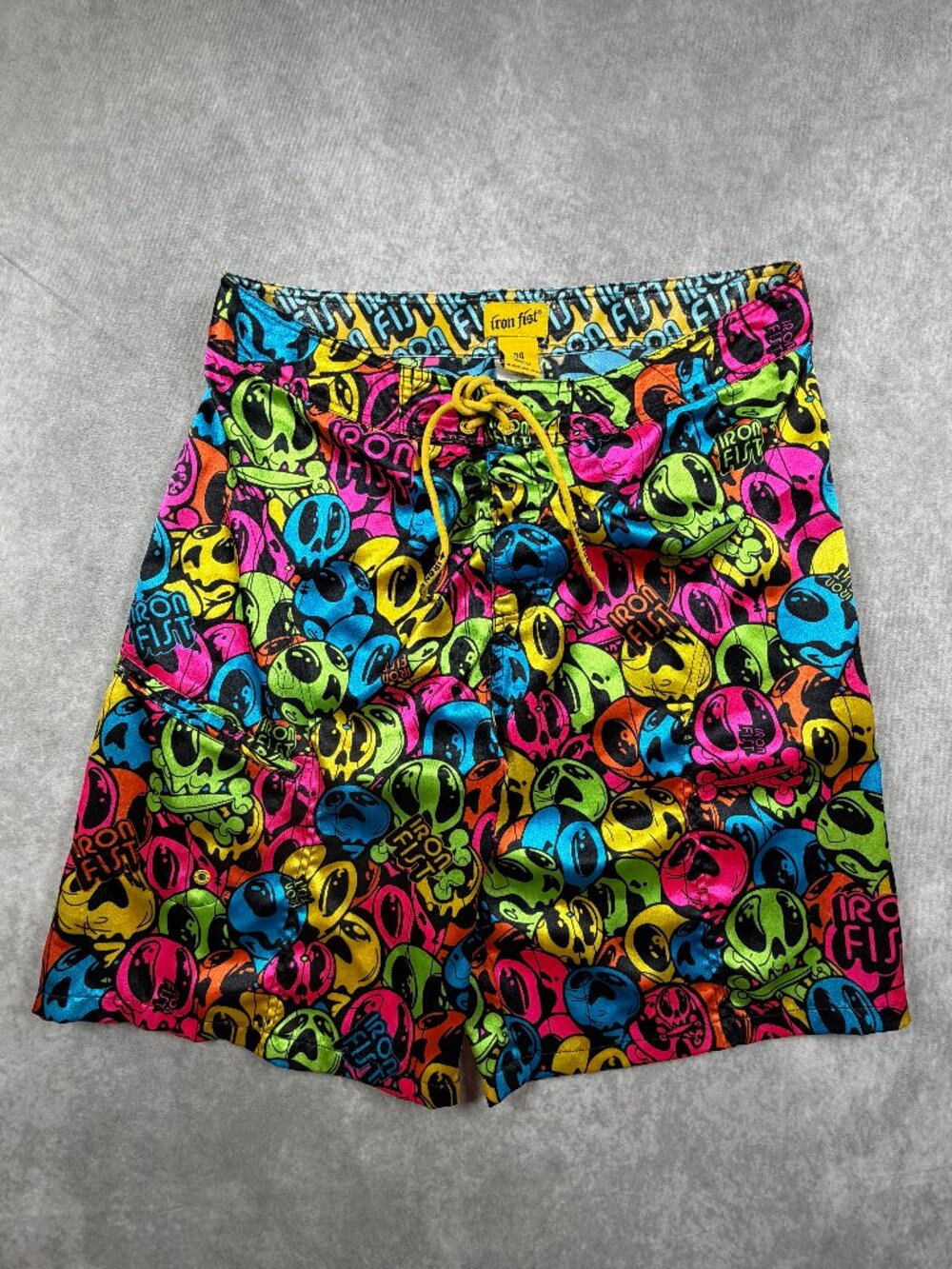 Iron Fist Mens 34 Board Shorts Fabricated Violence Multicolor Skull Swim Trunks
